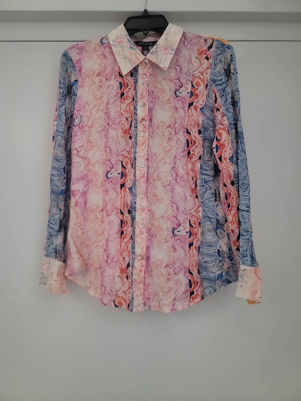 CHARLIE B Multicolor Swirl-Pattern Button-Down Shirt — Pink, Blue, Peach